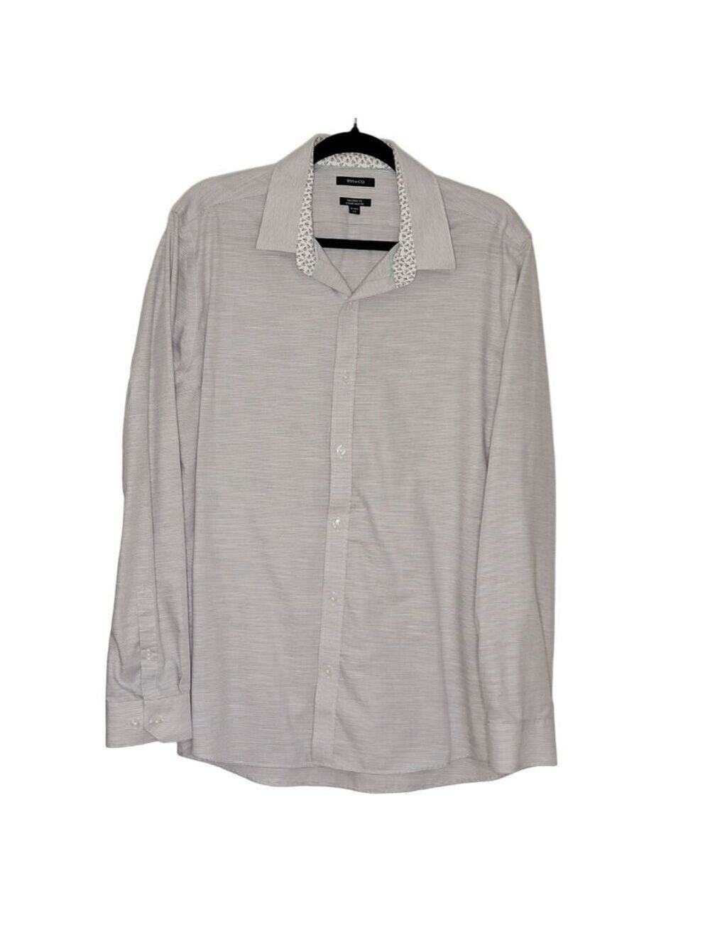 Men's RW&CO. Gray Striped Tailored Fit Dress Shirt 16-16.5